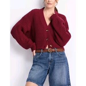 NWT Roxy Women Sundaze Red Button-Up Cardigan Sweater XS Beach Coastal Boho